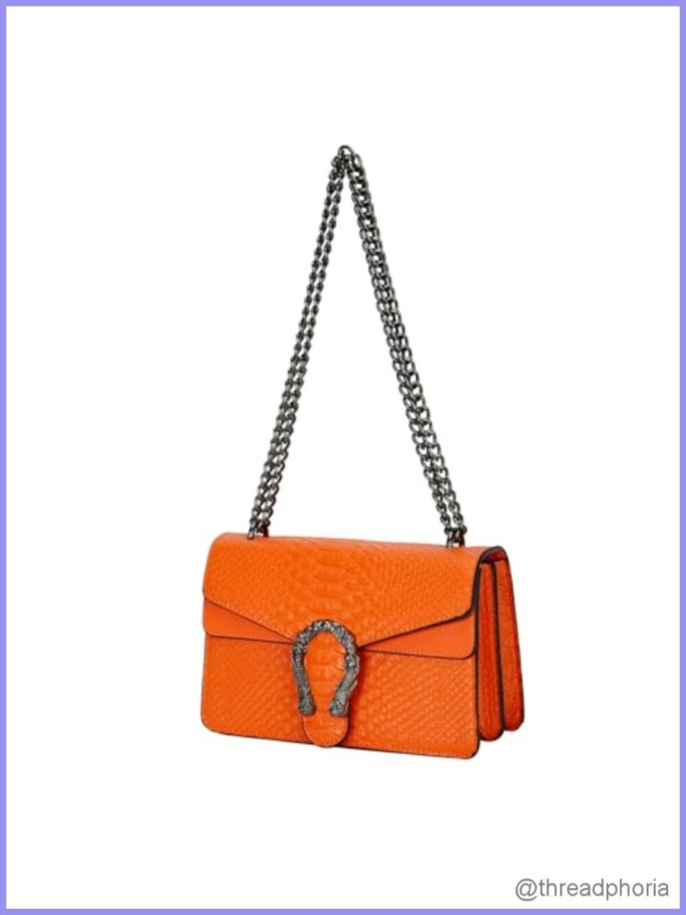 Vegan Faux Leather Snake Print Satchel Crossbody Bag with Chain Strap
